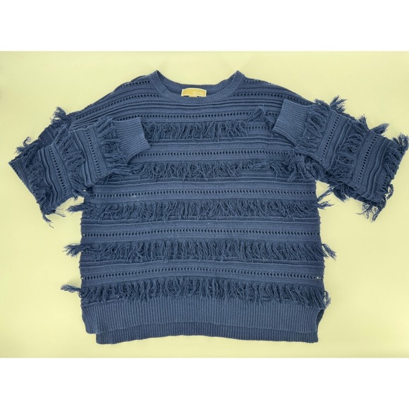 Michael Kors Sweater Blue Fringe Knit Pullover Top Extra Large Womens - Picture 1 of 16